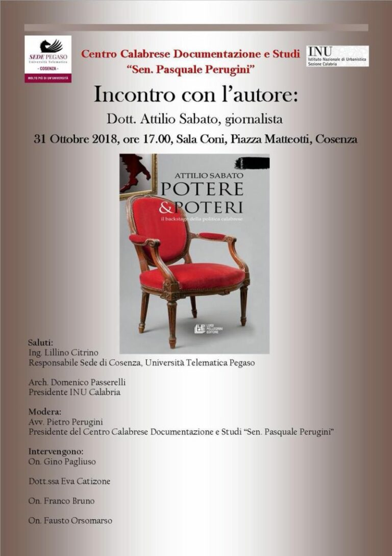 Il centro studi Perugini presenta l’ultimo libro di Attilio Sabato
