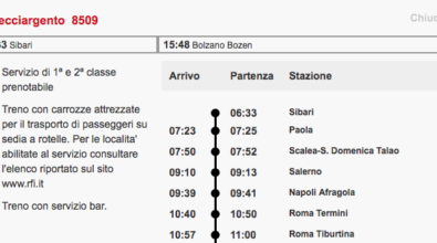 Nuovi orari per il Frecciargento Sibari-Bolzano