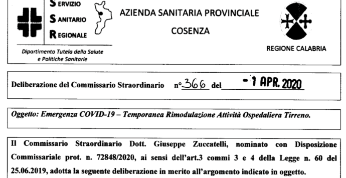 «Ventilatori obsoleti a Cetraro». Ma Zuccatelli insiste col presidio Covid19