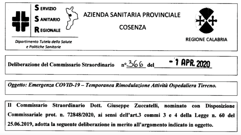 «Ventilatori obsoleti a Cetraro». Ma Zuccatelli insiste col presidio Covid19
