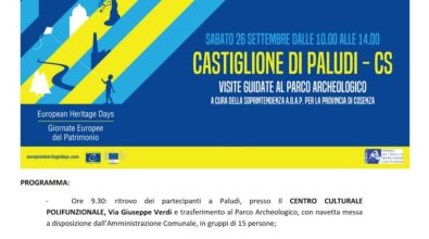 Giornate Europee del Patrimonio 2020, visite guidate al Parco Archeologico di Castiglione di Paludi