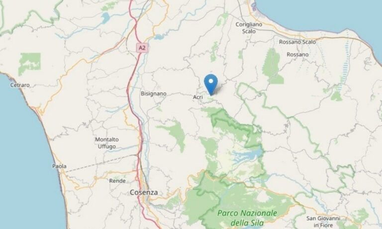 Terremoto di magnitudo 2.9 nel cosentino: epicentro ad Acri