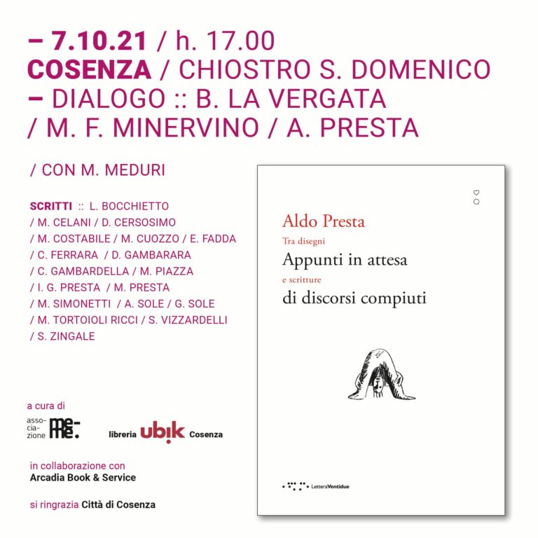 Il libro di Aldo Presta, mercoledì 7, al Chiostro di San Domenico a Cosenza