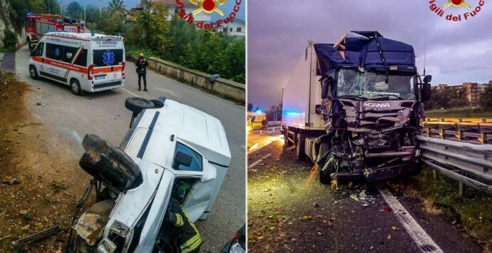 Incidenti a Rende e Lappano, scontro tra due mezzi pesanti e auto ribaltata