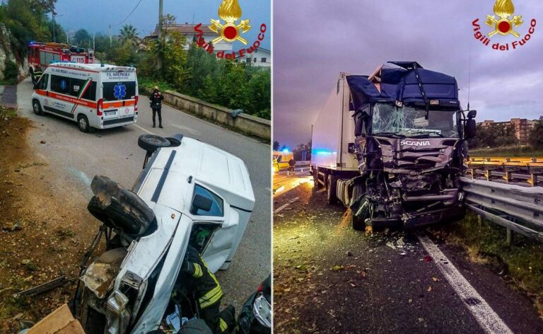 Incidenti a Rende e Lappano, scontro tra due mezzi pesanti e auto ribaltata
