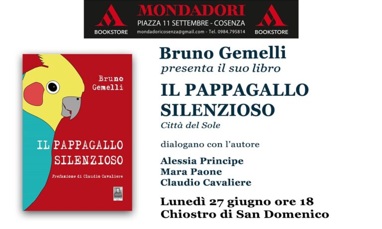 Bruno Gemelli presenta a Cosenza il suo ultimo libro “Il pappagallo silenzioso”