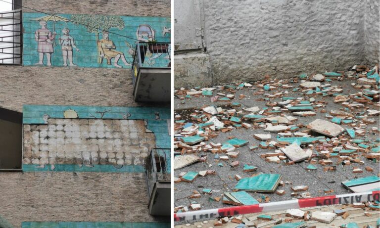 Cosenza, crolla un mosaico dalla facciata di un palazzo in via Roma